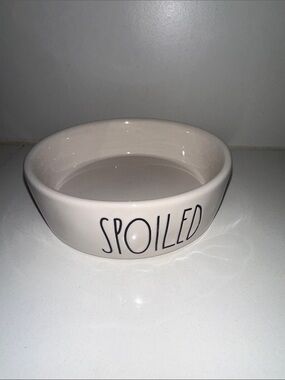 Rae Dunn Ceramic 'SPOILED' Pet Bowl - Cream with Black Lettering